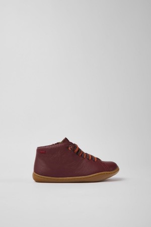 Botas Camper Peu Cuero Ankle Niño Burdeos | QJMGZ-2361