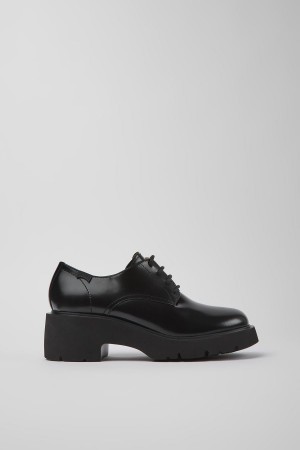 Mocasines Camper Milah Cuero Encaje up Mujer Negras | DHMUN-8614