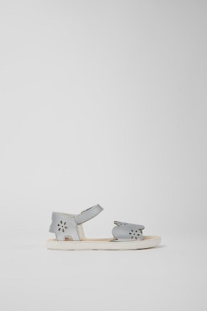 Sandalias Camper Miko Cuero Niña Plateadas | XRUGD-6714