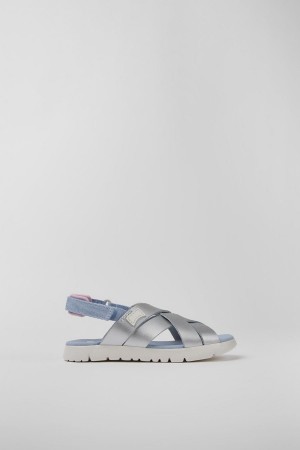 Sandalias Camper Oruga Cuero Niña Plateadas | XGFUN-3859