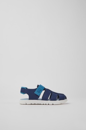 Sandalias Camper Oruga Cuero Niño Azules | GXKEP-9781