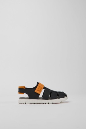 Sandalias Camper Oruga Cuero Niño Negras | AUBYK-6914