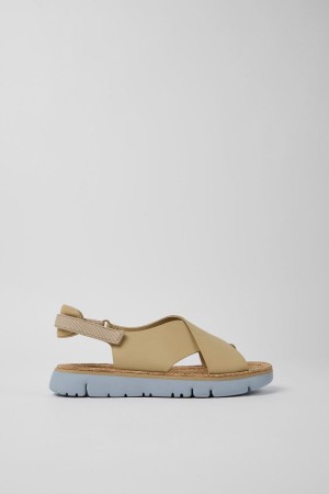 Sandalias Camper Oruga Cuero Textil Mujer Beige | CDBKA-7824