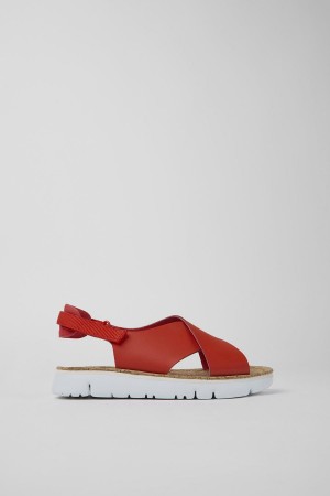 Sandalias Camper Oruga Cuero Textil Mujer Rojas | ODKRB-2836