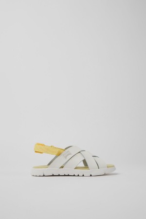 Sandalias Camper Oruga Cuero Textil Niña Blancas | JVESU-0514