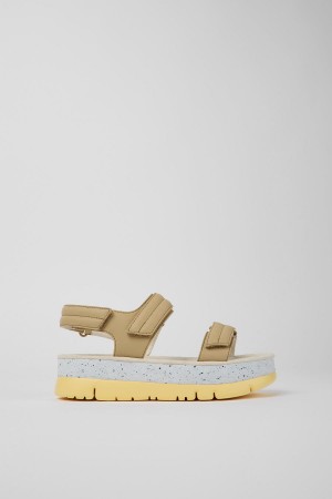 Sandalias Camper Oruga Up Cuero Mujer Beige | VCQLE-7495