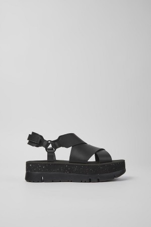 Sandalias Camper Oruga Up Cuero Mujer Negras | KNHJS-5941