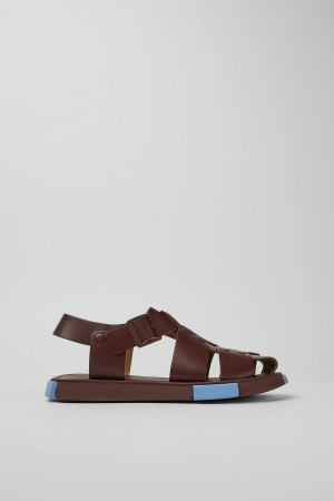 Sandalias Camper Set Cuero Hombre Burdeos | ODJTL-7153