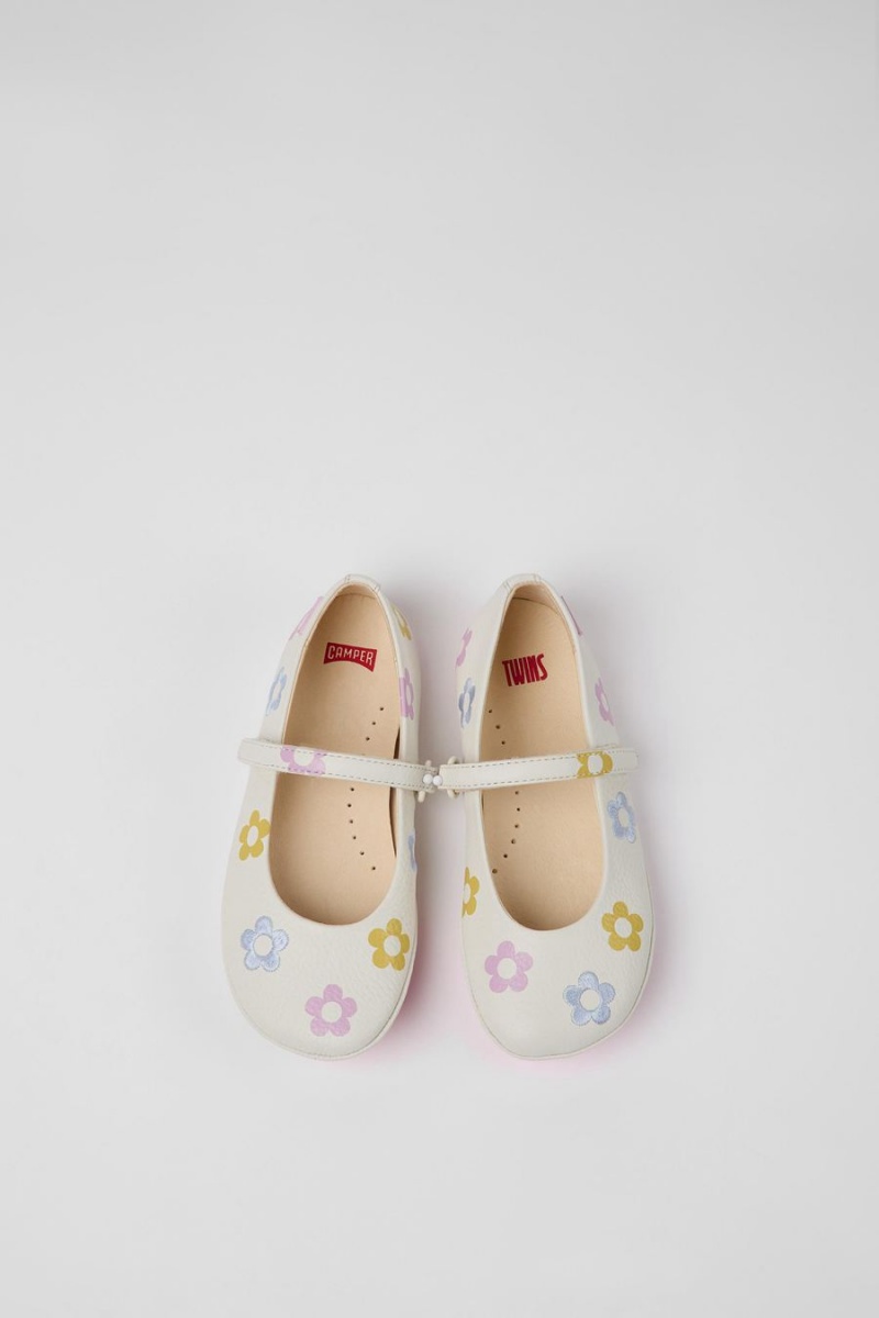 Ballerinas Camper Twins Cuero Niña Blancas | MXCFL-6374