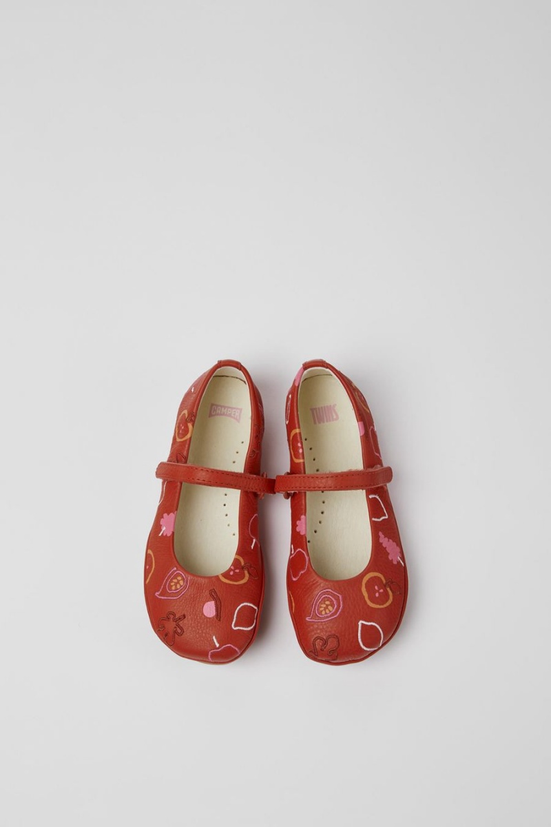 Ballerinas Camper Twins Cuero Niña Rojas | ESOBG-6037