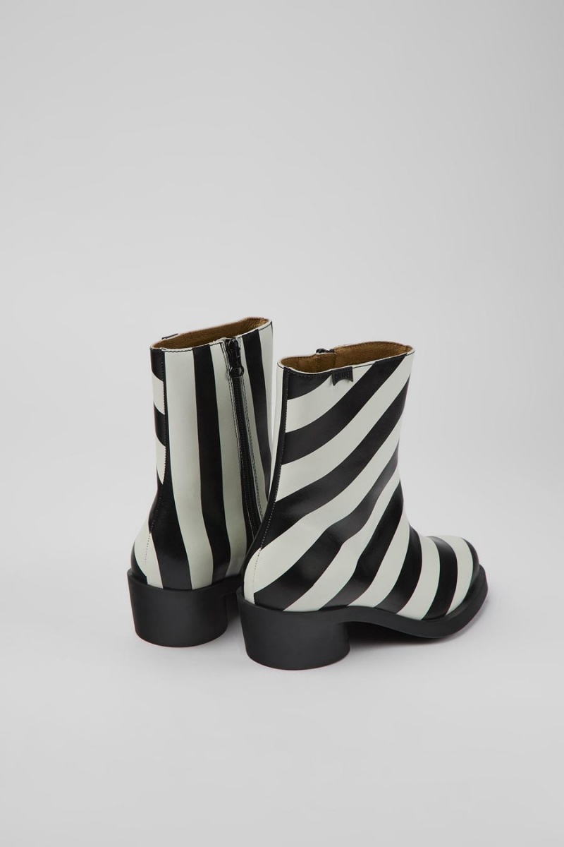 Botas Camper Bonnie A Rayas Cuero Mujer Blancas | LUQTD-8165