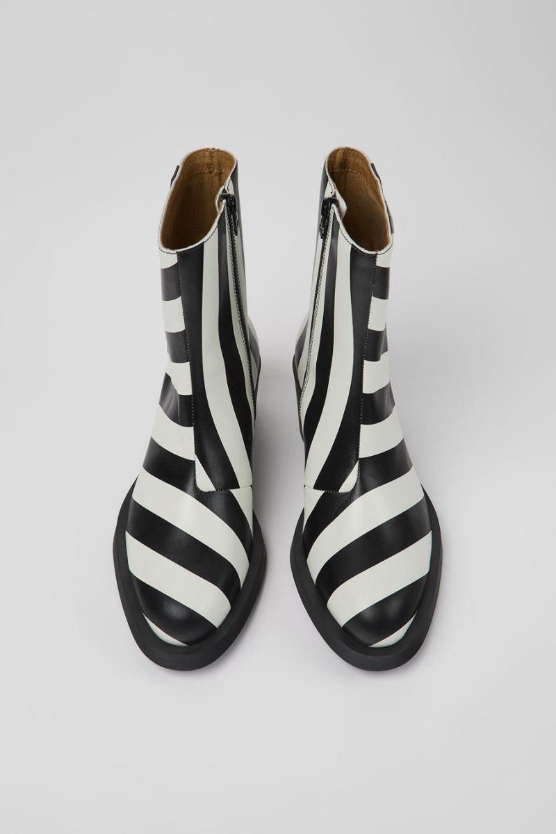 Botas Camper Bonnie A Rayas Cuero Mujer Blancas | LUQTD-8165