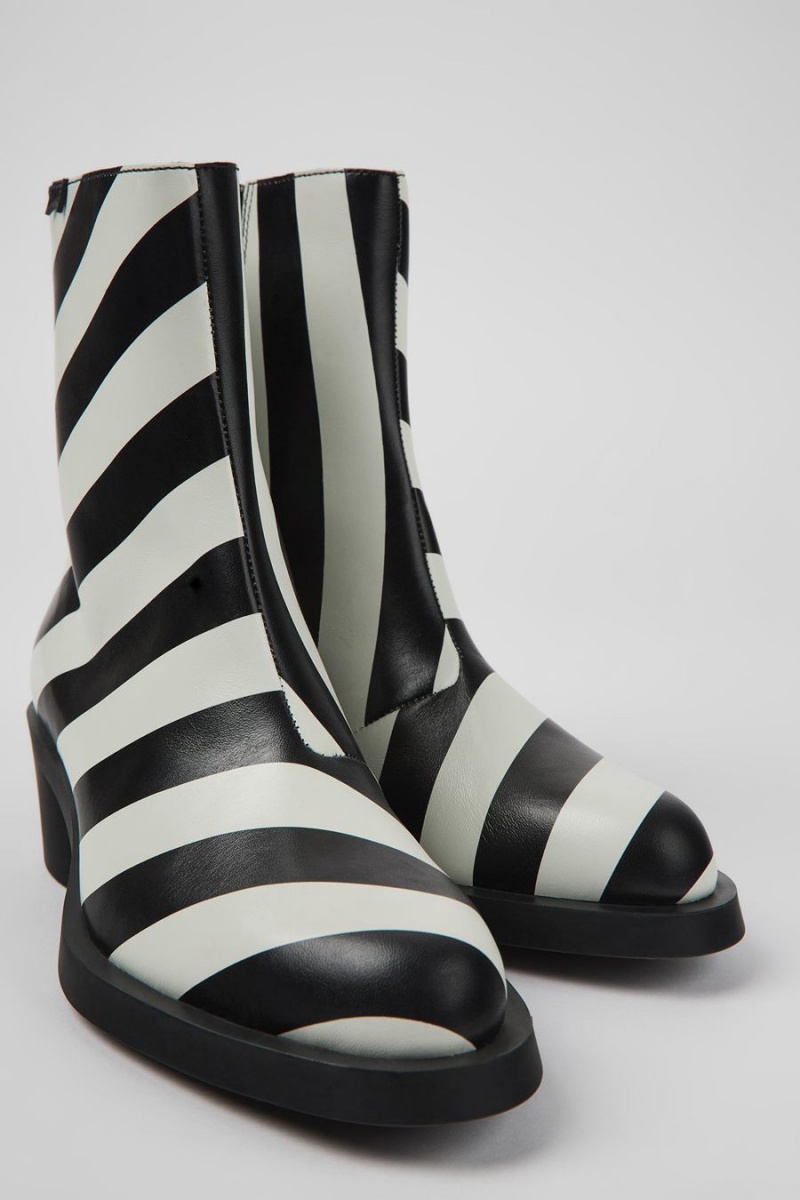 Botas Camper Bonnie A Rayas Cuero Mujer Blancas | LUQTD-8165