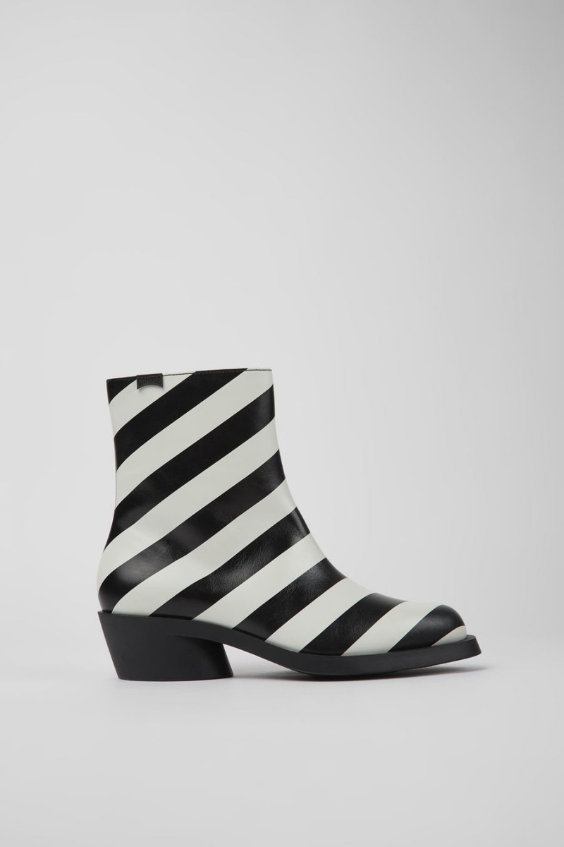 Botas Camper Bonnie A Rayas Cuero Mujer Blancas | LUQTD-8165