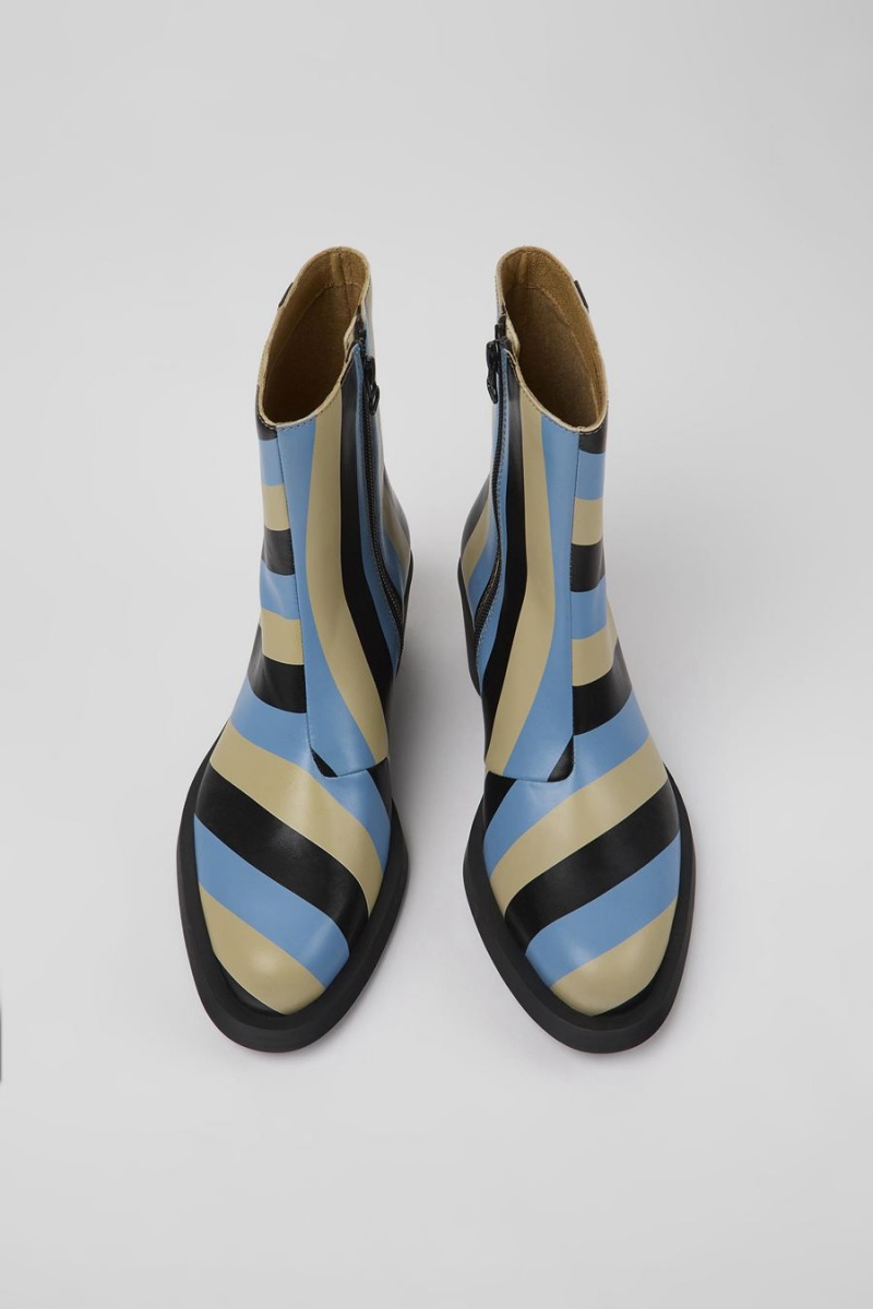 Botas Camper Bonnie A Rayas Cuero Mujer Azules | UTGWL-9470