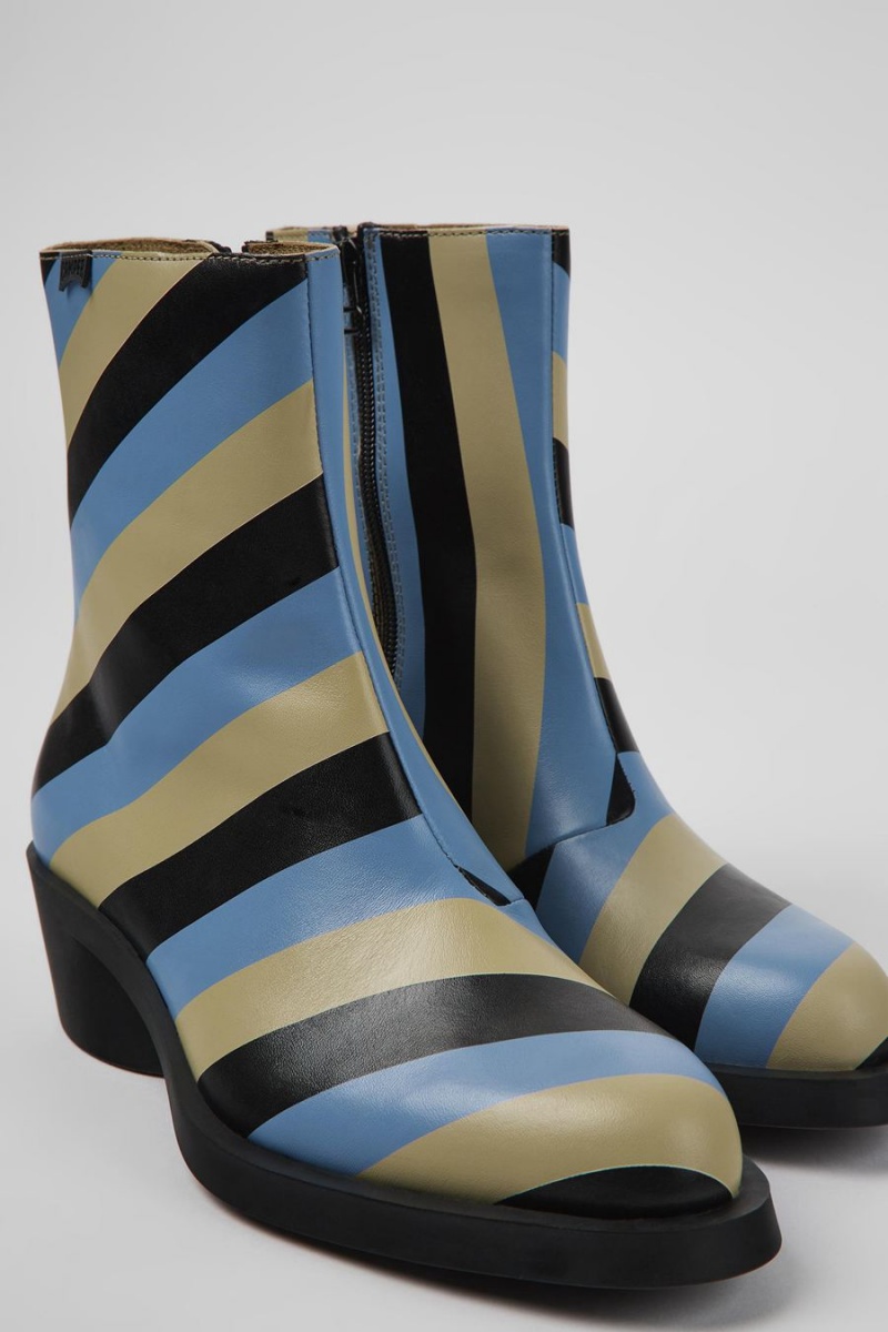 Botas Camper Bonnie A Rayas Cuero Mujer Azules | UTGWL-9470