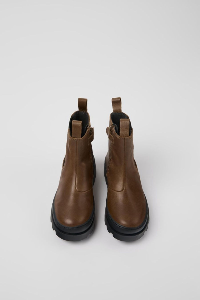 Botas Camper Brutus Cuero Chelsea Niño Marrones | QSZEX-9513