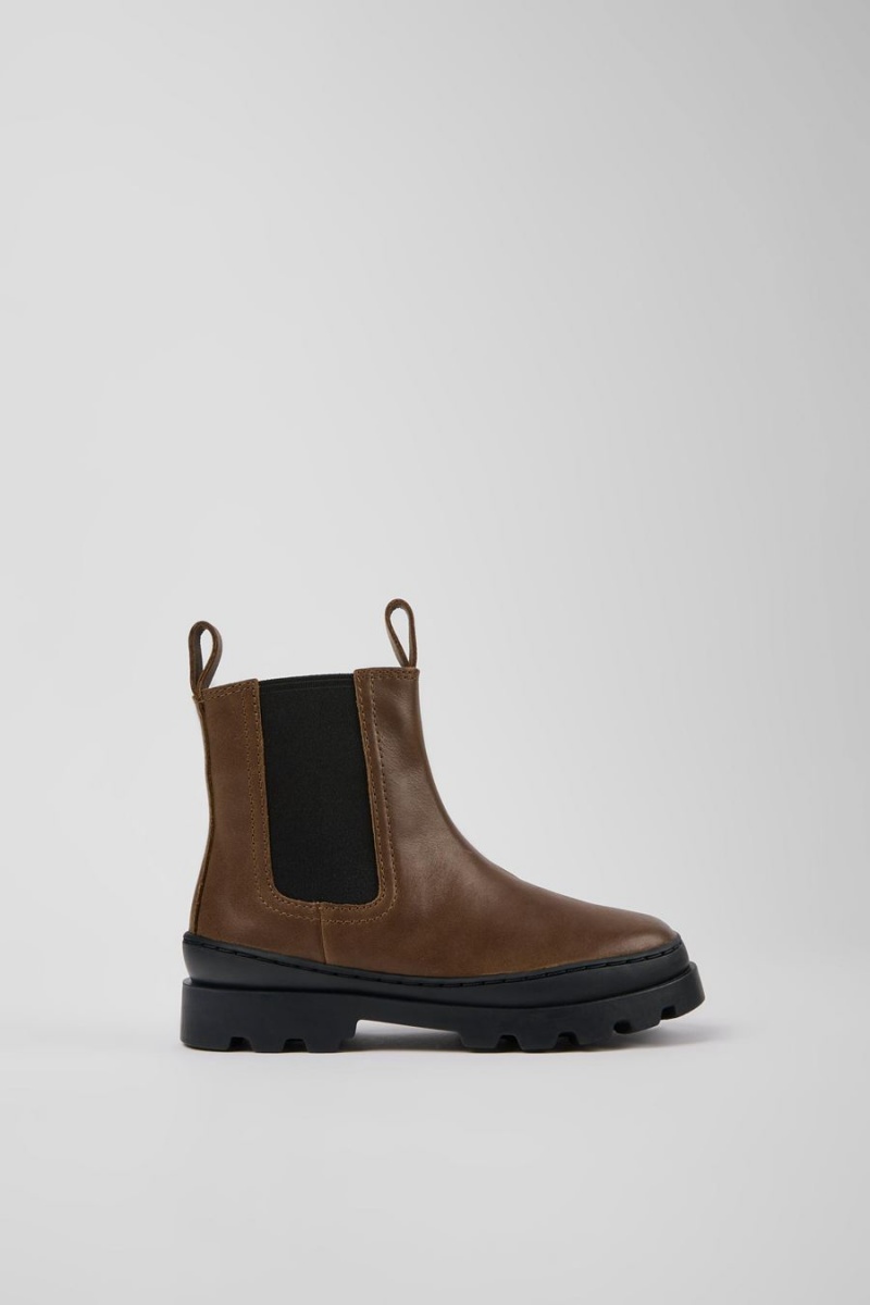 Botas Camper Brutus Cuero Chelsea Niño Marrones | QSZEX-9513