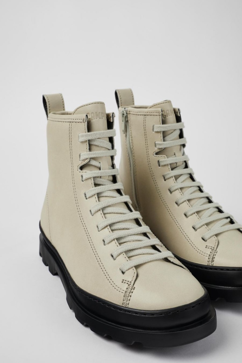 Botas Camper Brutus Cuero Encaje up Mujer Gris | FRCHU-9248