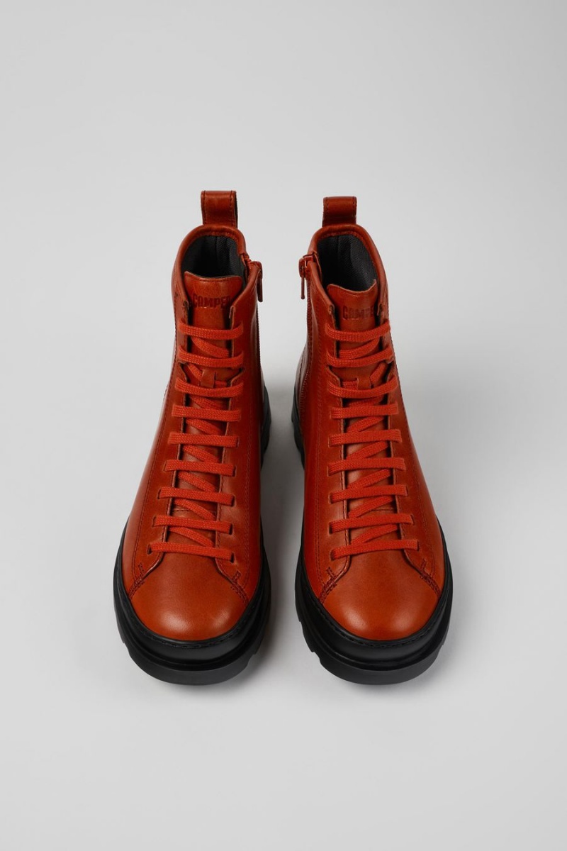 Botas Camper Brutus Cuero Encaje up Mujer Rojas | AYEUI-7638