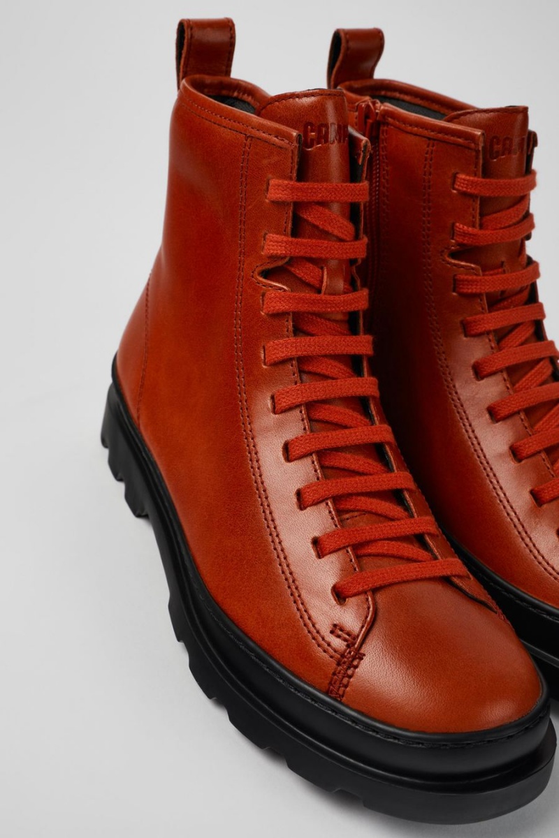 Botas Camper Brutus Cuero Encaje up Mujer Rojas | AYEUI-7638