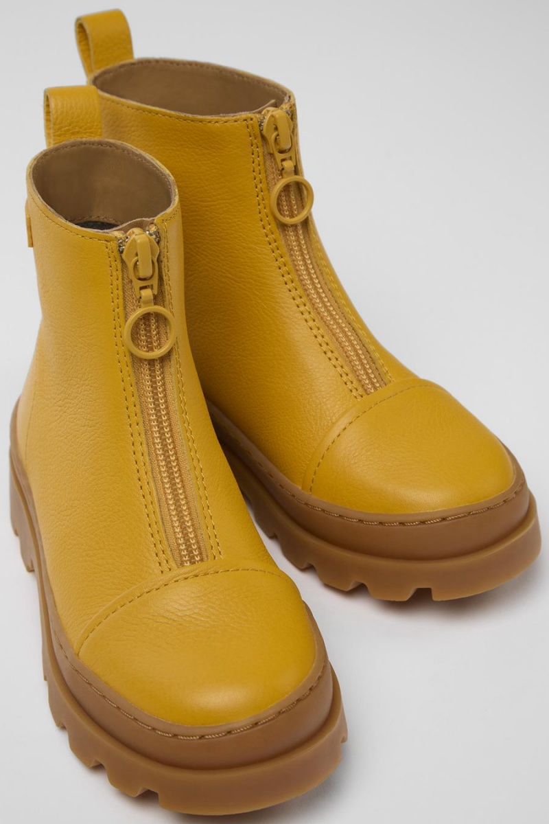 Botas Camper Brutus Cuero Zip-up Niño Amarillo | VAJZI-9650