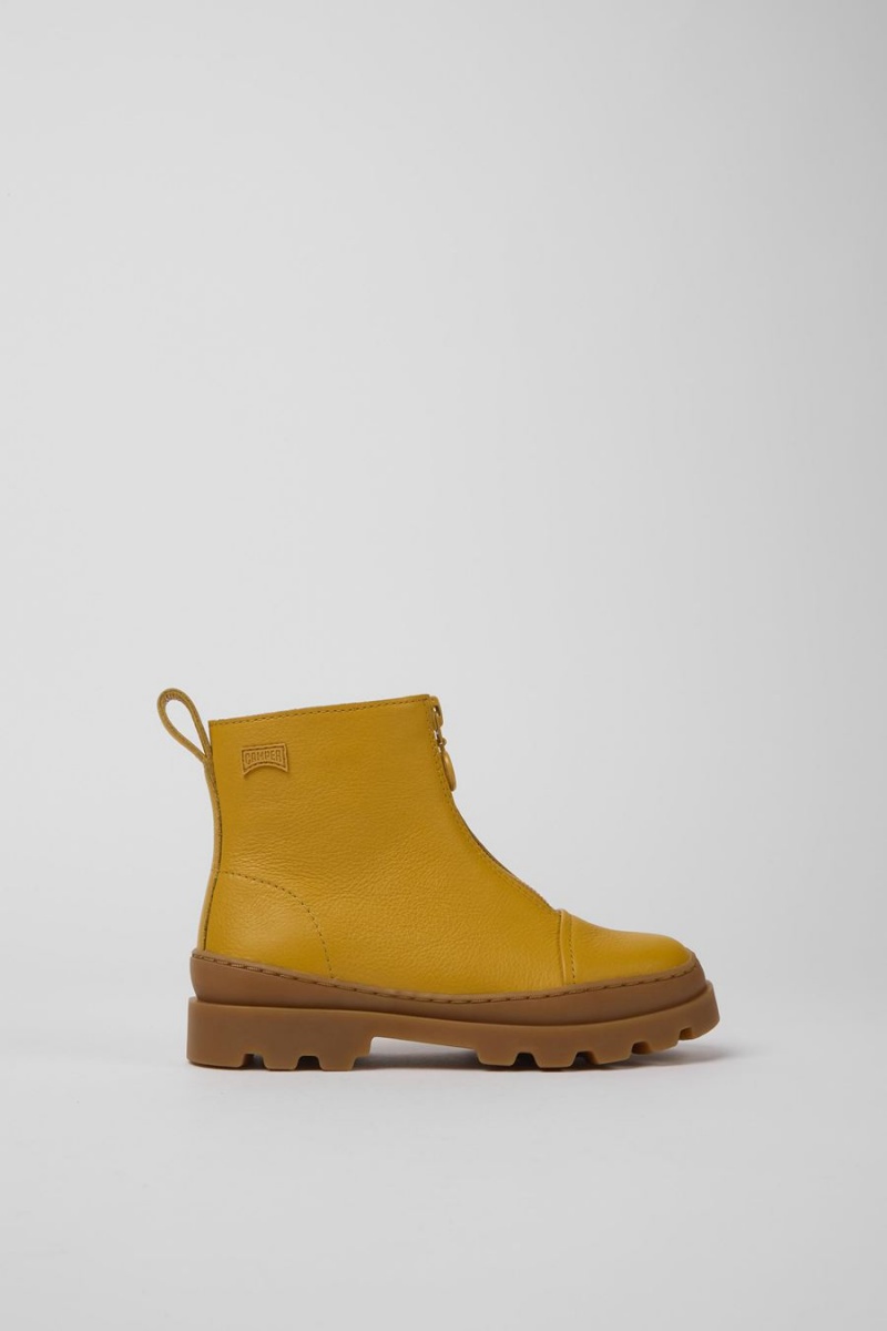 Botas Camper Brutus Cuero Zip-up Niño Amarillo | VAJZI-9650