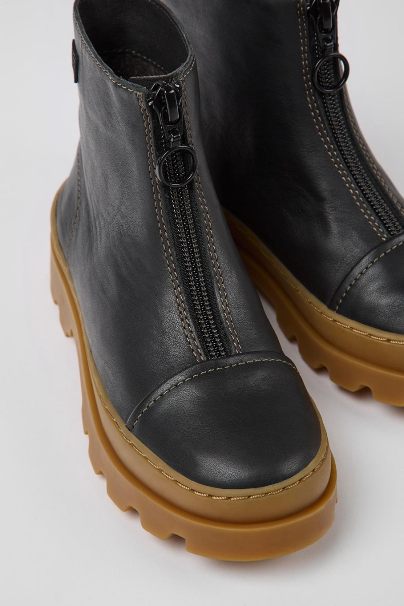 Botas Camper Brutus Cuero Zip-up Niño Negras | LFCVK-2860