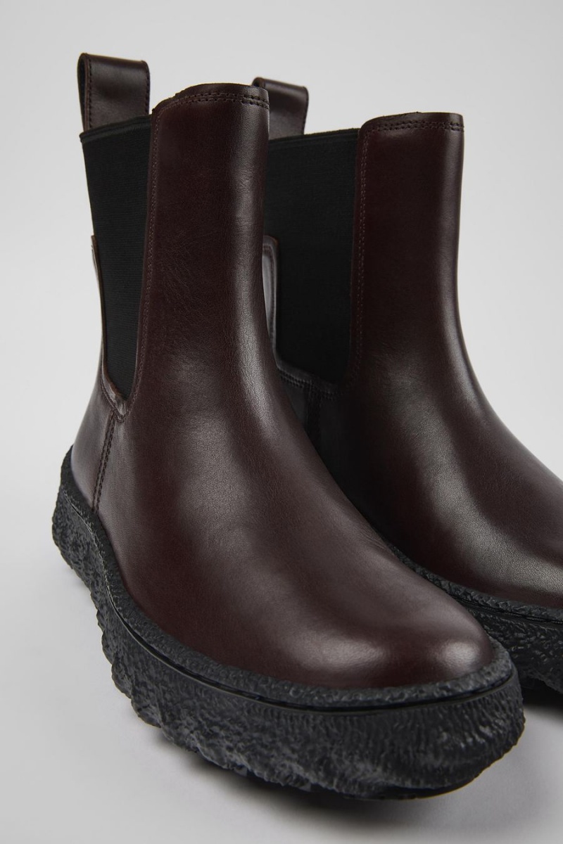 Botas Camper Ground Michelin Cuero Ankle Mujer Burdeos | ECNKX-6930