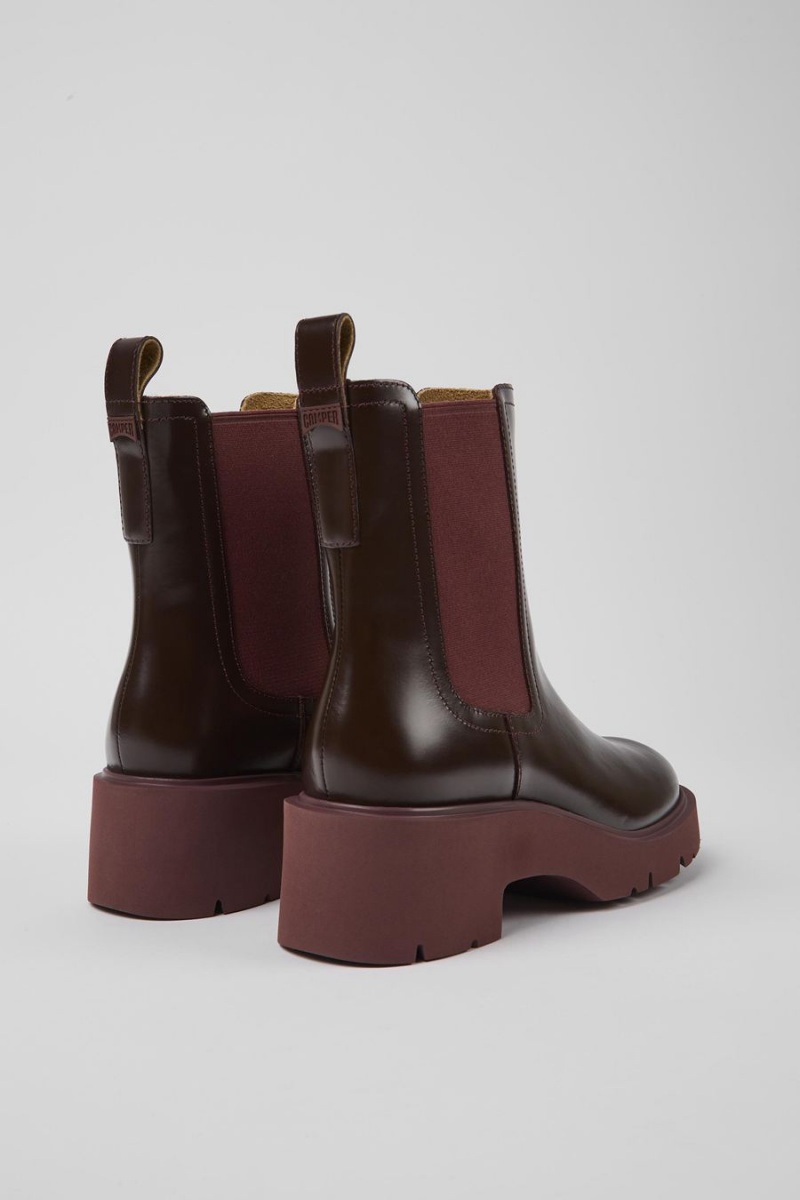 Botas Camper Milah Cuero Chelsea Mujer Burdeos | HXQVF-8269