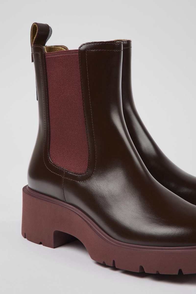 Botas Camper Milah Cuero Chelsea Mujer Burdeos | HXQVF-8269