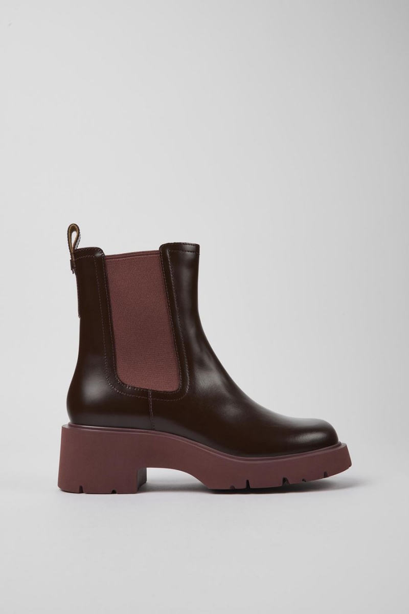 Botas Camper Milah Cuero Chelsea Mujer Burdeos | HXQVF-8269