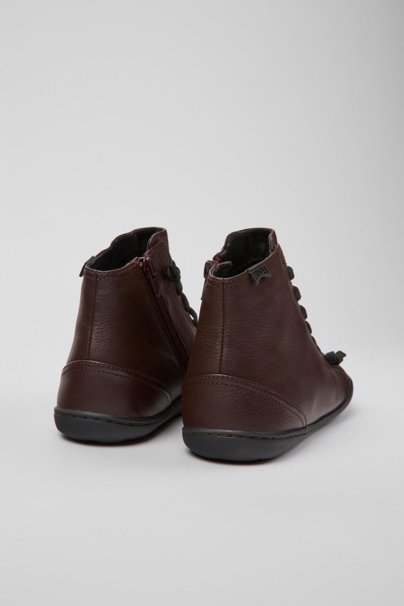 Botas Camper Peu Cuero Ankle Mujer Burdeos | IGBYO-3594