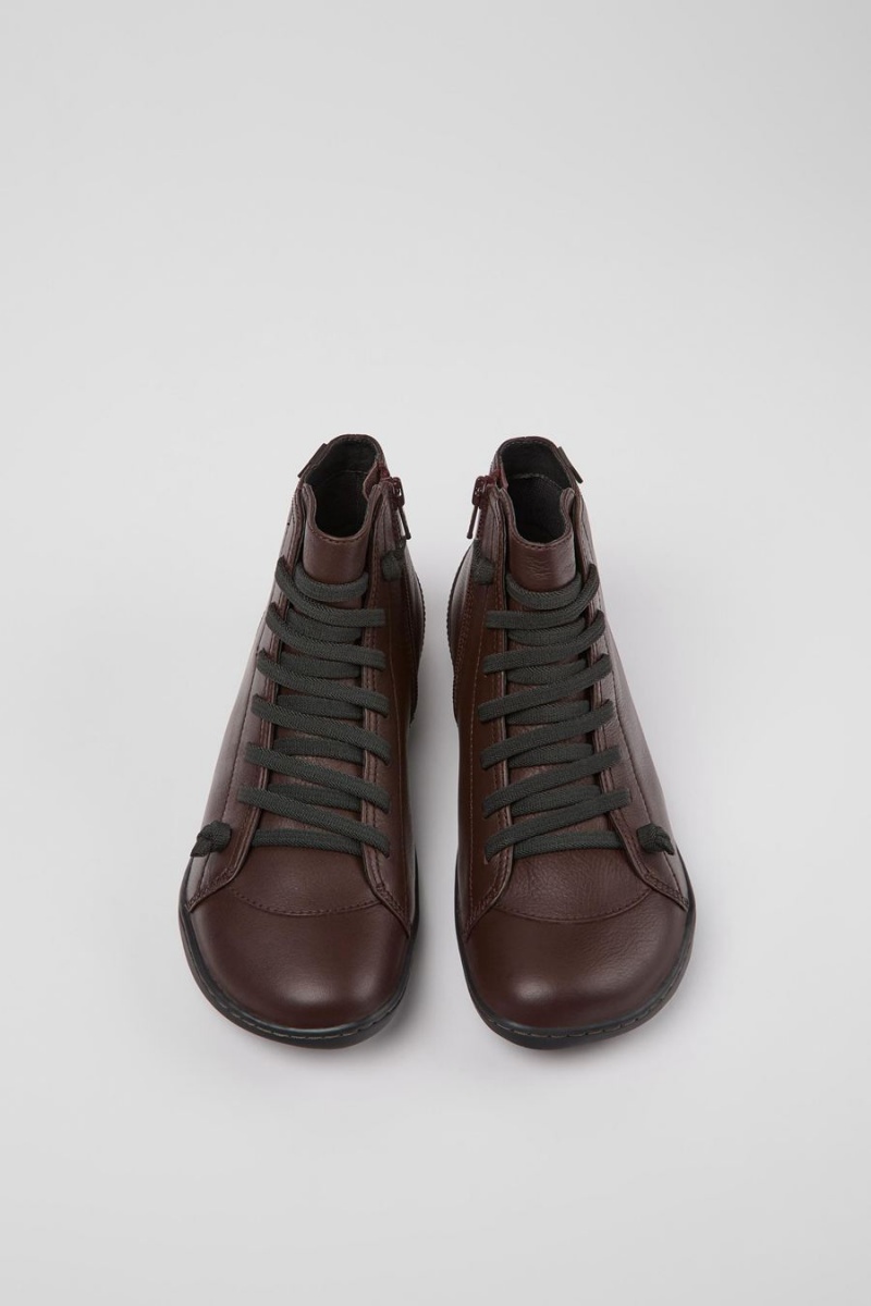 Botas Camper Peu Cuero Ankle Mujer Burdeos | IGBYO-3594