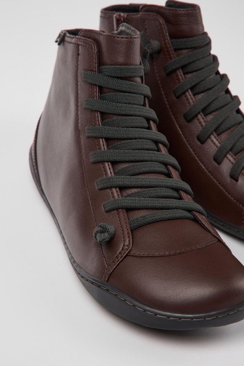 Botas Camper Peu Cuero Ankle Mujer Burdeos | IGBYO-3594