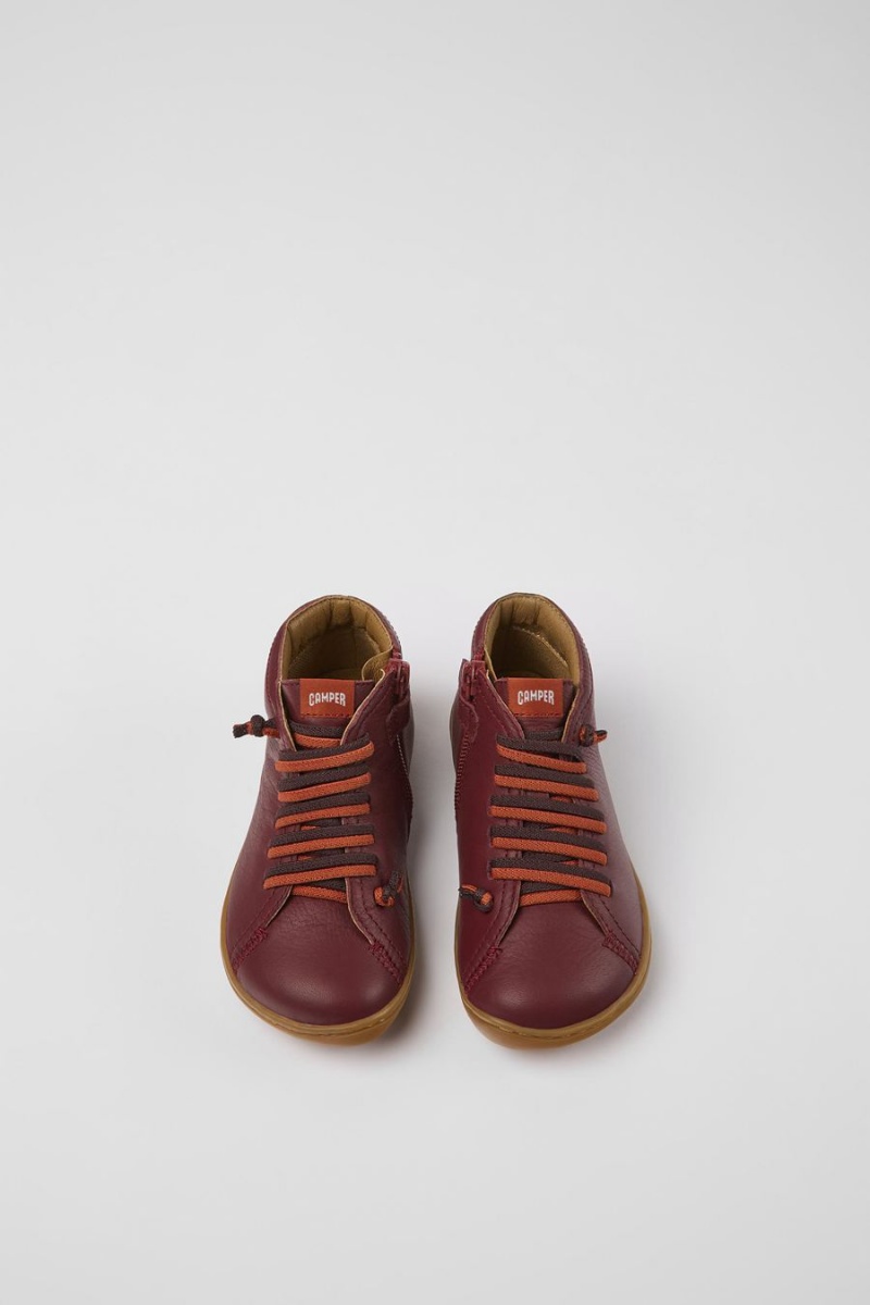 Botas Camper Peu Cuero Ankle Niño Burdeos | QJMGZ-2361