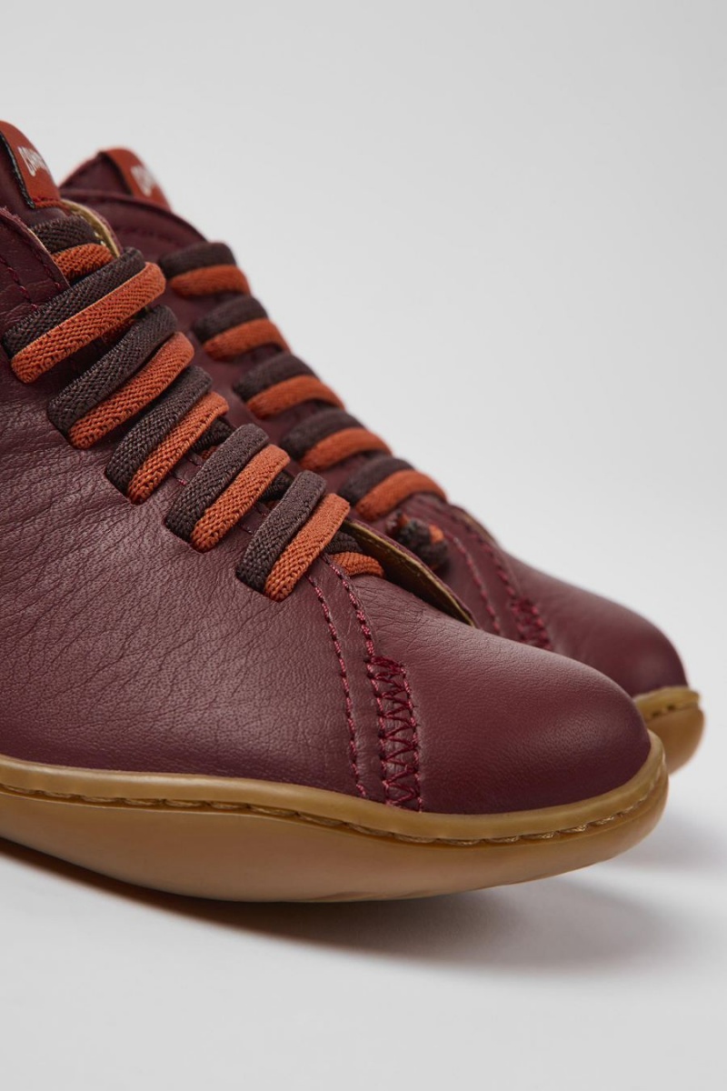 Botas Camper Peu Cuero Ankle Niño Burdeos | QJMGZ-2361