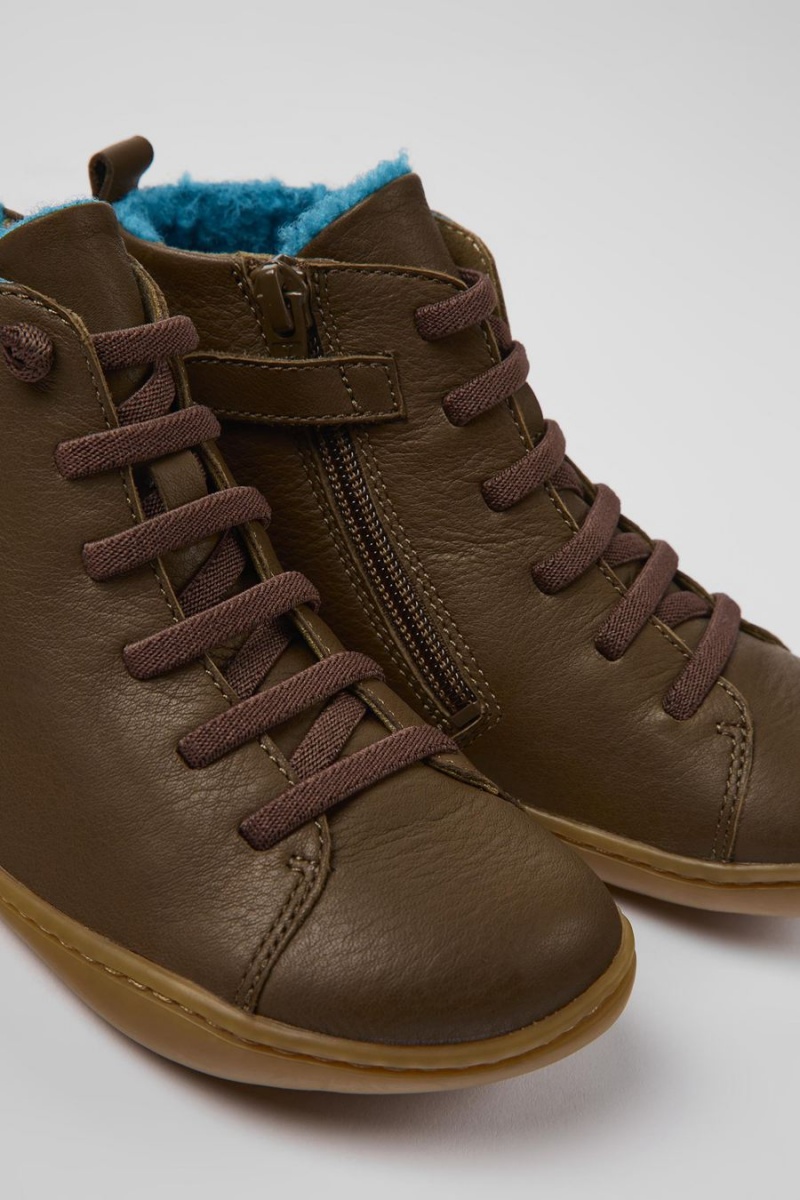 Botas Camper Peu Cuero Ankle Niño Marrones | VNTSW-5803