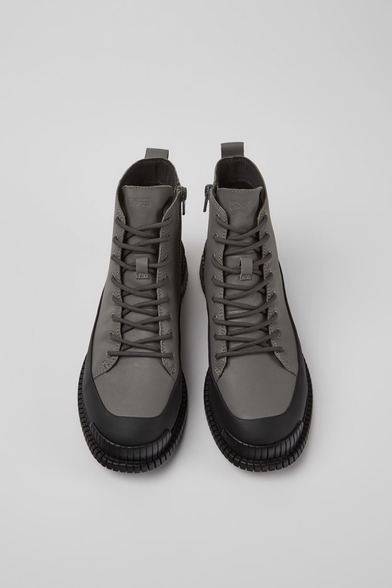 Botas Camper Pix Cuero Encaje up Mujer Gris | LQVND-7806