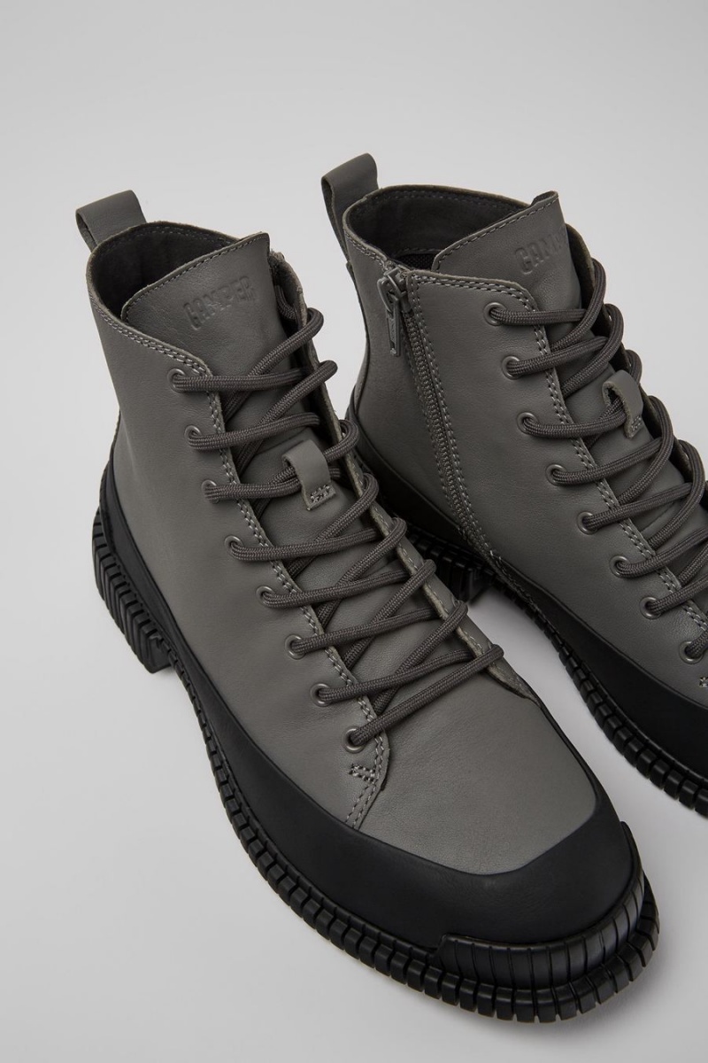 Botas Camper Pix Cuero Encaje up Mujer Gris | LQVND-7806