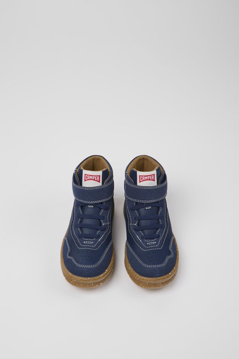 Botas Camper Runner Cuero Nubuck Ankle Niño Azul Marino | FQCZB-8095
