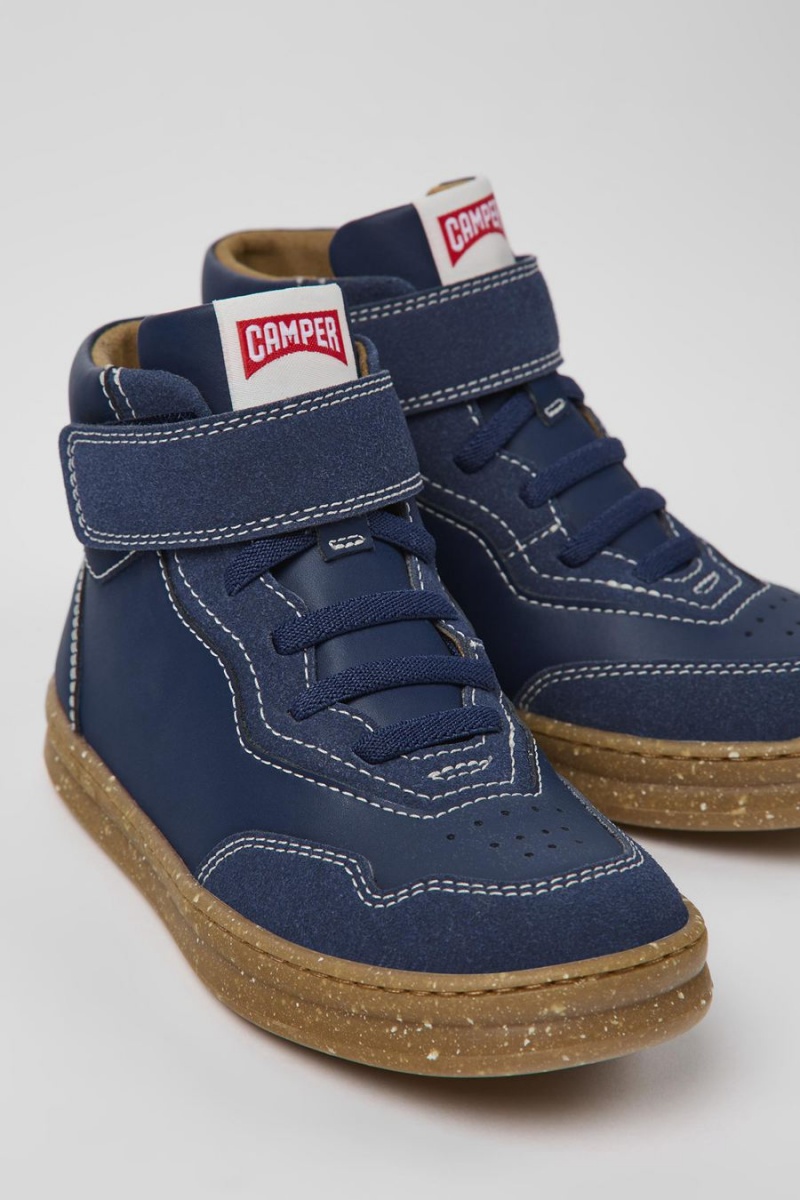 Botas Camper Runner Cuero Nubuck Ankle Niño Azul Marino | FQCZB-8095