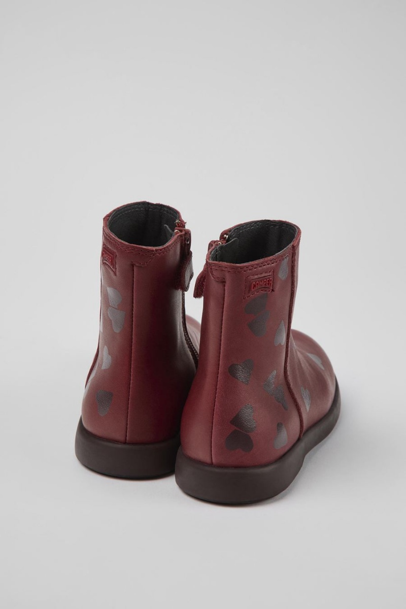 Botas Camper Twins Cuero Ankle Niña Burdeos | WXKYZ-8394
