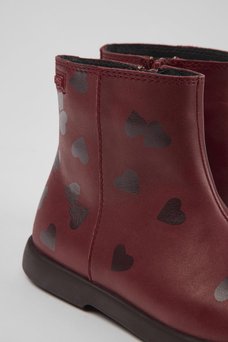 Botas Camper Twins Cuero Ankle Niña Burdeos | WXKYZ-8394