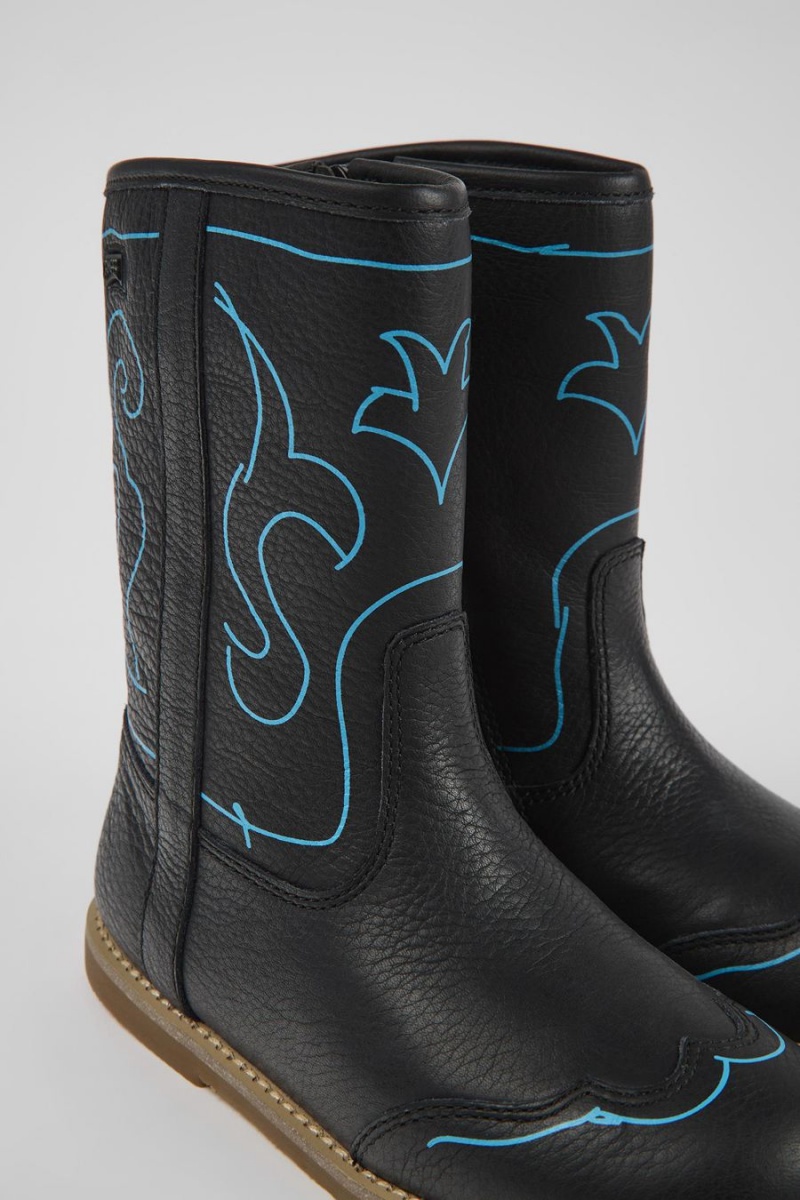 Botas Camper Twins Cuero Niña Negras | STKXV-2051