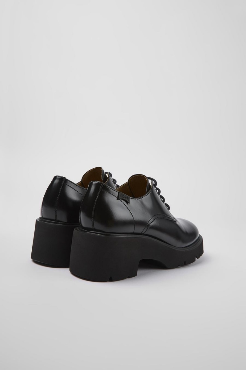 Mocasines Camper Milah Cuero Encaje up Mujer Negras | DHMUN-8614