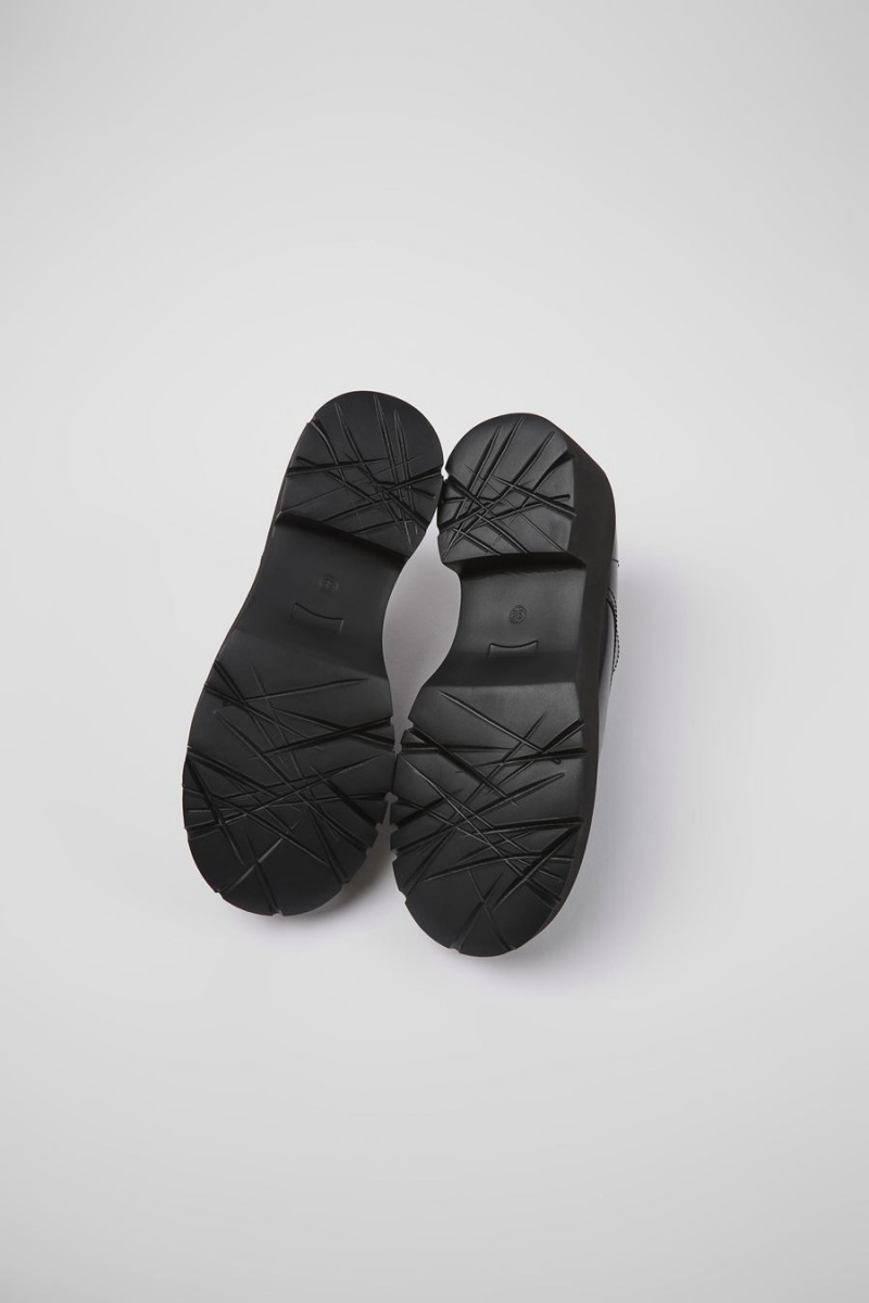 Mocasines Camper Milah Cuero Encaje up Mujer Negras | DHMUN-8614