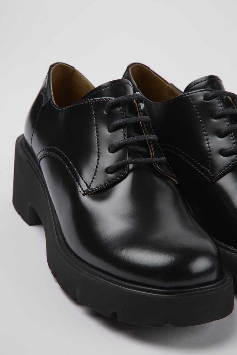 Mocasines Camper Milah Cuero Encaje up Mujer Negras | DHMUN-8614