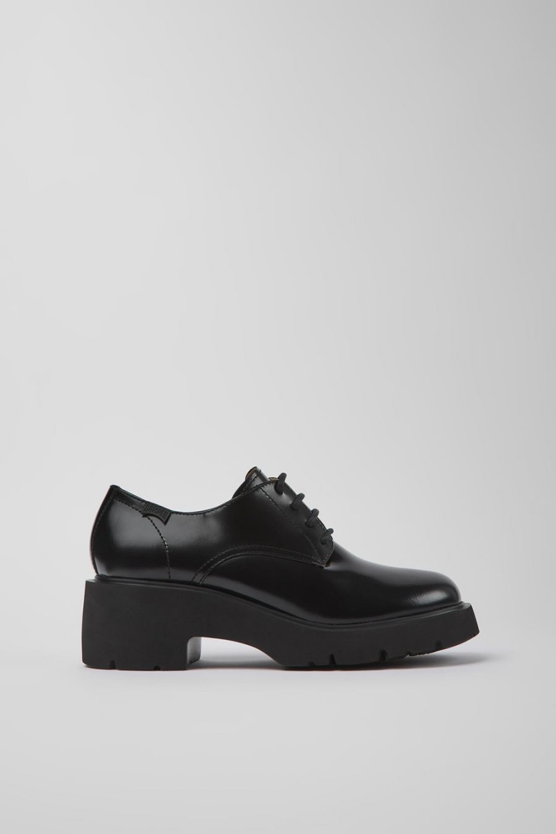 Mocasines Camper Milah Cuero Encaje up Mujer Negras | DHMUN-8614