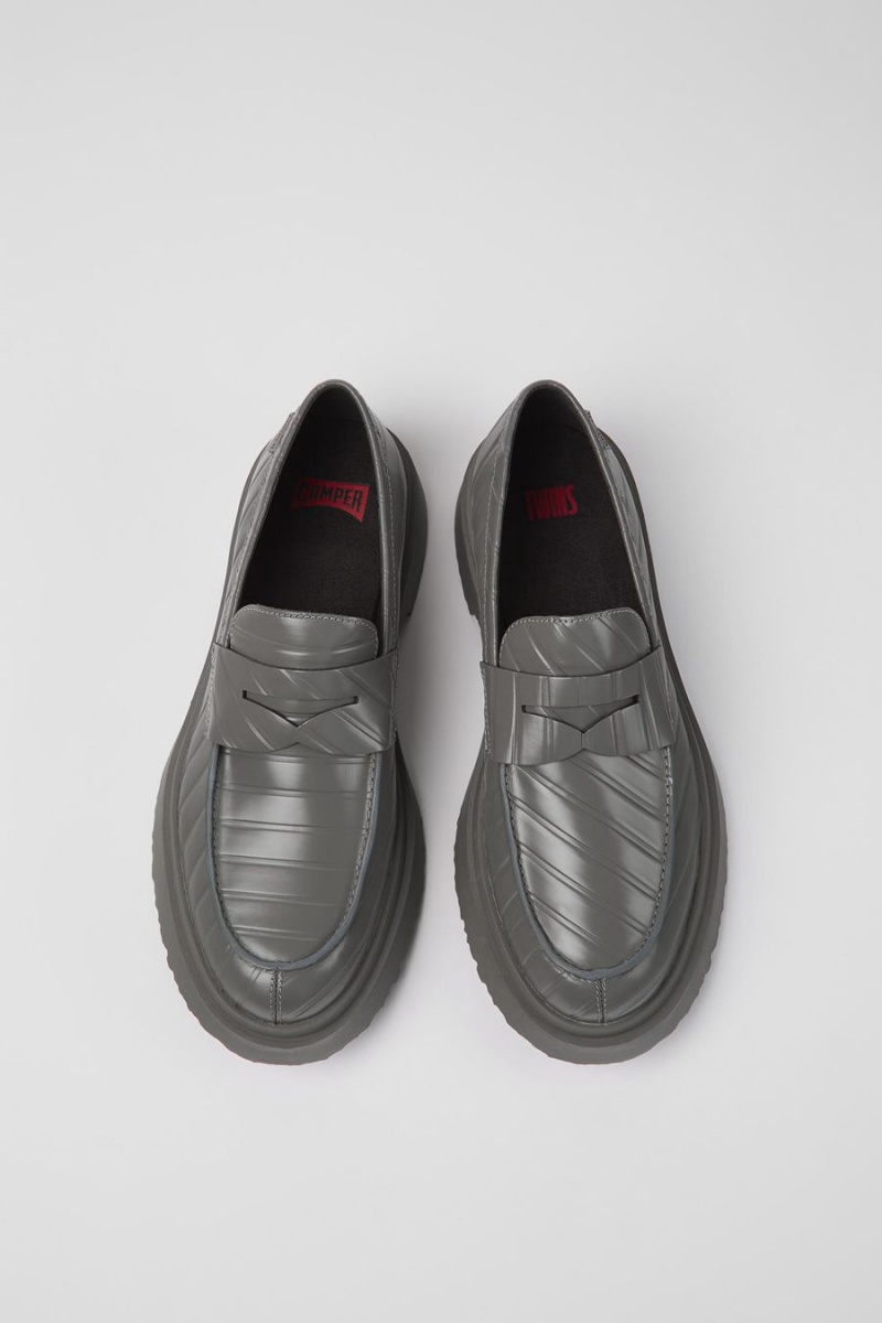 Mocasines Camper Twins Cuero Hombre Gris | PXZDQ-4251
